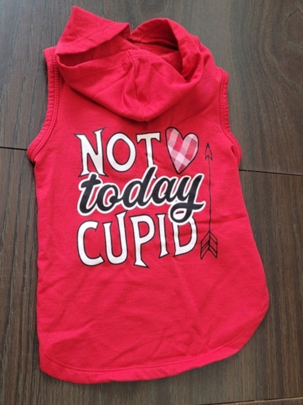 Red 'Not Today Cupid' Hooded Dog Tank Top Medium